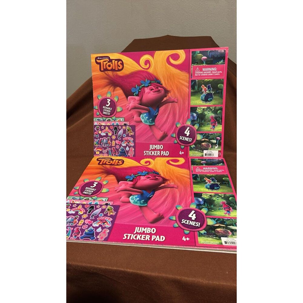 Lot of 2 Jumbo Sticker Pads  $ Scenes  TROLLS